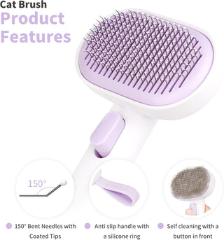 aumuca Cat Brush for Shedding and Grooming, Self Cleaning Slicker Brush for Short or Long Haired Cats, Pet Dog Hair Brush for Puppy Kitten Massage Removes Loose Undercoat, Mats, Tangled Hair, Shed Fur