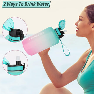 GIFUBOWA Half Gallon Water Bottle with Handle and Straw 74oz Big Sport Water Jug Large Motivational 2.2l Bpa Free Leakproof Bottles for Gym Yoga Camping Outdoor Travel