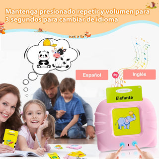 Talking Flash Cards Learning Toys for Toddlers 1-6 Year Old,British English, 224 Words, Audible Educational Toys, Preschool Learning Resource Electronic Interactive Toy Birthday Gifts for Kids-Pink