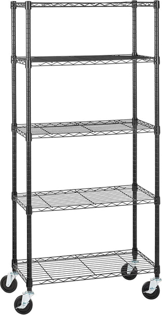 Amazon Basics 3-Shelf Adjustable, Heavy Duty Storage Shelving Unit (113.3 kilograms loading capacity per shelf), Steel Organizer Wire Rack, Black, 58.9 x 34 x 193.5 centimeters