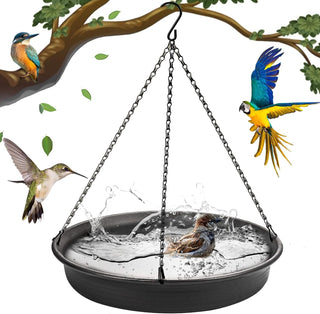 MAKINGTEC Bird Bath Hanging Bird Feeder - Garden Bird Bat Bird Feeder Plate Hanging Tray Bird Bath Tray Hanging Bird Water or Bird Seed Hanging Bird Baths for Outdoors (Beige)