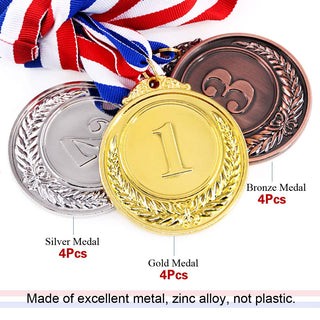 Swpeet Metal Gold Silver Bronze Award Medals with Ribbon, Olympic Style Winner Medals for Kids Children's Events, Classrooms, Office Games and Sports - 1st 2nd 3rd Place