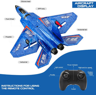 RoofWorld RC Plane, F22 Airplane Fighter Ready to Fly, 2.4Ghz 2 Channel Remote Control Airplanes Toy for Boys Girls Kids Beginners Blue02