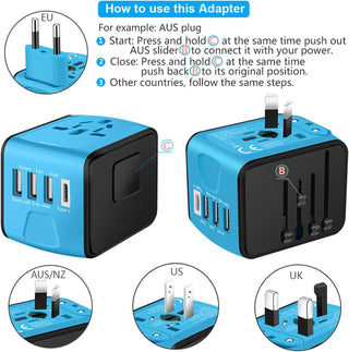 SAUNORCH Universal International Travel Power Adapter W/High Speed 2.4A USB-A, 3.0A USB-C Wall Charger, European Adapter, Worldwide AC Outlet Plugs Adapters for Europe, UK, US, AU, Asia-Black