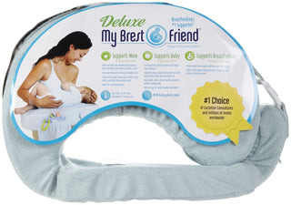 My Brest Friend Deluxe Nursing Pillow for Breastfeeding & Bottle Feeding, Enhanced Posture Support Feeding Pillow, Double Straps & Removable Extra Soft Slipcover, Evening Grey