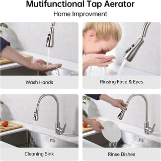 DAYONE Waterfall Kitchen Sink Tap with Pull Out Sprayer, Matte Black Kitchen Faucet Raindance 3 Modes, Modern Stainless Steel 1 Hole Sink Mixer, 360° Swivel & Single Handle, DAY-CR2546