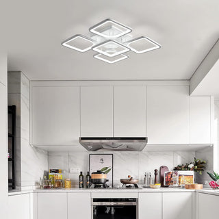 Qcyuui Dimmable Modern Ceiling Light, Acrylic LED Round Flush Mount Lighting Fixtures, 56W 4-Lights 56cm Indoor White Ceiling Lamp with Remote for Living Room Kitchen Bedroom Dining Room Office