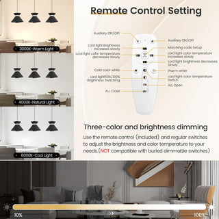 YT YATAI LIGHTING Modern Black LED Pendant Light, Minimalist Small Single Mini Pendant Light for Kitchen Island, Bedroom, Bedside, Adjustable 3 Color Light