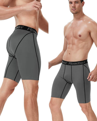 Roadbox Compression Shorts for Men 3 Pack Cool Dry Athletic Workout Underwear Running Gym Spandex Baselayer Boxer Briefs