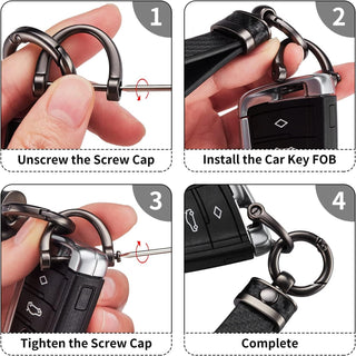 WazirianUAE Carbon Fiber Style Car Keychain Microfiber Leather Key Chain, Universal Key Chains for Key Fobs for Men and Women Accessories, 360 Degree Rotatable with Anti-Lost D-Ring (Black)