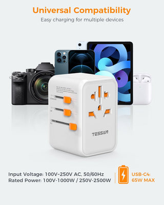 TESSAN Universal Adapter, Worldwide Travel Plug Adaptor with 2 USB A and 3 USB C Ports, International Travel Adapter for EU, UK, USA, AU, Power Socket Charger for Multi Countries
