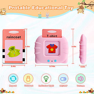 Talking Flash Cards Learning Toys for Toddlers 1-6 Year Old,British English, 224 Words, Audible Educational Toys, Preschool Learning Resource Electronic Interactive Toy Birthday Gifts for Kids-Pink