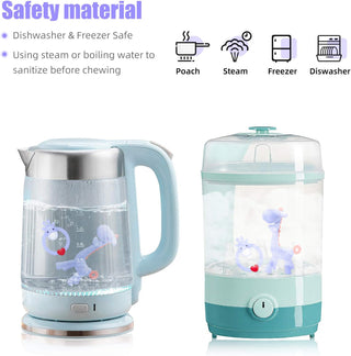 SHARE&CARE Baby Teething Toys for Girls and Natural Organic Fruit Feeder Pacifier/Baby Teether Chew Toys Fresh Food Feeder/ 1 Teethers and 1 Feeder with 3 Silicone Sacs(Blue2)