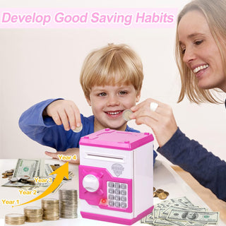 Refasy Piggy Bank for Girls 4-11 Years Old,Refasy Kids Safe Bank for Boys Christmas Birthday Gifts Toy for Kids Electronic ATM Money Bank for Adults Money Saving Box Safe Coin Bank Toy Kids Toys Pink