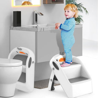 U-HOOME Foldable Toddler Step Stool for Kids Kitchen Bathroom Sink,Toilet Steps Potty Training Stool,Dual Height 11" Kitchen Helper Plastic Poop Stools Ladder with Handles Nursery Foot Stools (Blue)