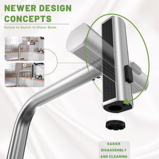 DAYONE Waterfall Kitchen Sink Tap with Pull Out Sprayer, Matte Black Kitchen Faucet Raindance 3 Modes, Modern Stainless Steel 1 Hole Sink Mixer, 360° Swivel & Single Handle, DAY-CR2546