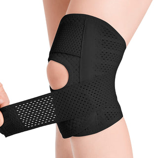 FDTY Knee Brace with Side Stabilizers Relieve Meniscal Tear Knee Arthritis, Breathable Adjustable Knee Support Suitable for Men and Women with Sports Injuries (Medium, White (Left))