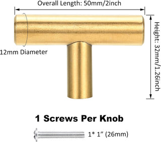 Kitmose 15 Pack Cabinet Pulls Brushed Gold Stainless Steel T Bar Pull Handles for Furniture Kitchen Cabinet Cupboard Drawer Door Handle Pull Knobs (Overall Length 6", Hole Center 3-3/4")