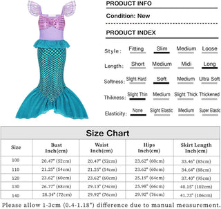 WonderBabe Little Girl Mermaid Princess Dresses Ariel Costume for Grils Birthday Party Halloween Cosplay Outfit with Accessories