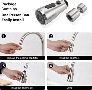 DAYONE Waterfall Kitchen Sink Tap with Pull Out Sprayer, Matte Black Kitchen Faucet Raindance 3 Modes, Modern Stainless Steel 1 Hole Sink Mixer, 360° Swivel & Single Handle, DAY-CR2546