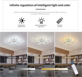 Qcyuui Dimmable Modern Ceiling Light, Acrylic LED Round Flush Mount Lighting Fixtures, 56W 4-Lights 56cm Indoor White Ceiling Lamp with Remote for Living Room Kitchen Bedroom Dining Room Office