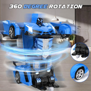 WTLSSG Remote Control Car，Transform Robot RC Cars with Cool LED Headlights, 2.4Ghz Toys Car with 360 Degree Rotation and One-Button Deformation, Present Birthday Gift for Boys/Girls (Black and White)
