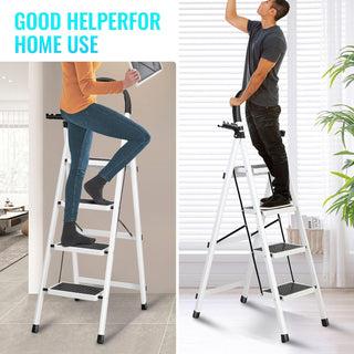 SKY-TOUCH Foldable Ladder 3 Steps, Home Ladder Folding Step Stool with Wide Anti-Slip Pedal, Adults Folding Sturdy Steel Ladder for Home,Kitchen, Garden, Office