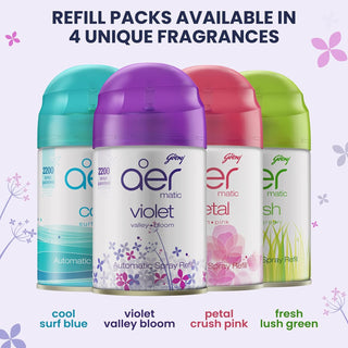 Godrej aer Matic, Automatic Air Freshener Refill Pack Violet Valley Bloom 225 ml, Fghkarpox011