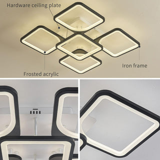 Qcyuui Dimmable Modern Ceiling Light, Acrylic LED Round Flush Mount Lighting Fixtures, 56W 4-Lights 56cm Indoor White Ceiling Lamp with Remote for Living Room Kitchen Bedroom Dining Room Office