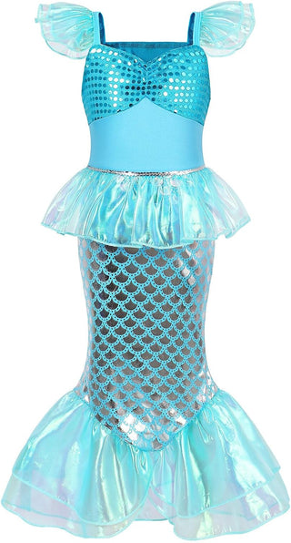 WonderBabe Little Girl Mermaid Princess Dresses Ariel Costume for Grils Birthday Party Halloween Cosplay Outfit with Accessories