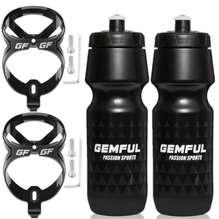 GEMFUL Bike Water Bottle BPA Free 750ml 2 Pack (Black+white)