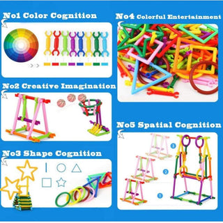 Playmate 500 PCS Smart Sticks Building Toy Building Blocks Different Shape Educational Construction Engineering Set 3D Puzzle, Interlocking Creative Connecting Kit