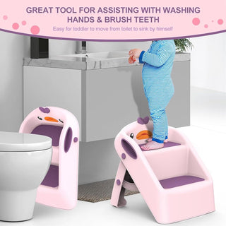 U-HOOME Foldable Toddler Step Stool for Kids Kitchen Bathroom Sink,Toilet Steps Potty Training Stool,Dual Height 11" Kitchen Helper Plastic Poop Stools Ladder with Handles Nursery Foot Stools (Blue)