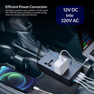 LEVADA PLUS Car Power Inverter 200W – 12V DC to 220V AC Car Inverter- 2 USB and 2 USB Type-C Support QC3.0 36W and 30W- for Cars and SUVs (Edition 2024)