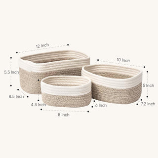 ORCHID M®3 Pack Cotton Rope Storage Baske ,Organizer Bins for forOrganizing Rope Storage Baske,for Classroom Kids Toy Bins, Closet, Baby Nursery Baskets.