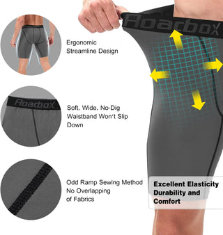 Roadbox Compression Shorts for Men 3 Pack Cool Dry Athletic Workout Underwear Running Gym Spandex Baselayer Boxer Briefs