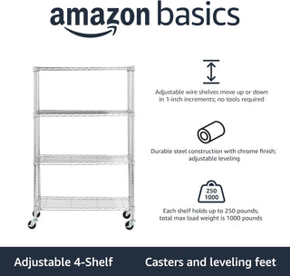 Amazon Basics 3-Shelf Adjustable, Heavy Duty Storage Shelving Unit (113.3 kilograms loading capacity per shelf), Steel Organizer Wire Rack, Black, 58.9 x 34 x 193.5 centimeters