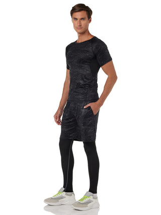 SKY-TOUCH Sports Running Compression Sets, Mens Sportswear 3 pack Quick Dry Fitness Workout Suits with Basic T Shirts, Loose Fitting Shorts, Compression Pants, Size M-3XL