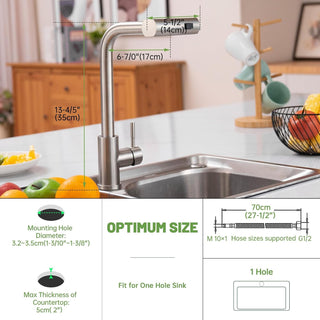 DAYONE Waterfall Kitchen Sink Tap with Pull Out Sprayer, Matte Black Kitchen Faucet Raindance 3 Modes, Modern Stainless Steel 1 Hole Sink Mixer, 360° Swivel & Single Handle, DAY-CR2546