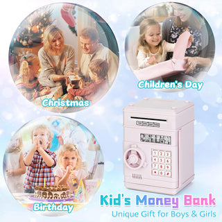 Refasy Piggy Bank for Girls 4-11 Years Old,Refasy Kids Safe Bank for Boys Christmas Birthday Gifts Toy for Kids Electronic ATM Money Bank for Adults Money Saving Box Safe Coin Bank Toy Kids Toys Pink