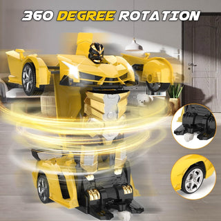 WTLSSG Remote Control Car，Transform Robot RC Cars with Cool LED Headlights, 2.4Ghz Toys Car with 360 Degree Rotation and One-Button Deformation, Present Birthday Gift for Boys/Girls (Black and White)