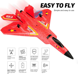 RoofWorld RC Plane, F22 Airplane Fighter Ready to Fly, 2.4Ghz 2 Channel Remote Control Airplanes Toy for Boys Girls Kids Beginners Blue02