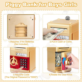 Refasy Piggy Bank for Girls 4-11 Years Old,Refasy Kids Safe Bank for Boys Christmas Birthday Gifts Toy for Kids Electronic ATM Money Bank for Adults Money Saving Box Safe Coin Bank Toy Kids Toys Pink