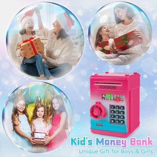 Refasy Piggy Bank for Girls 4-11 Years Old,Refasy Kids Safe Bank for Boys Christmas Birthday Gifts Toy for Kids Electronic ATM Money Bank for Adults Money Saving Box Safe Coin Bank Toy Kids Toys Pink