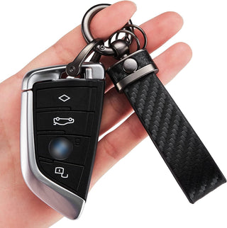 WazirianUAE Carbon Fiber Style Car Keychain Microfiber Leather Key Chain, Universal Key Chains for Key Fobs for Men and Women Accessories, 360 Degree Rotatable with Anti-Lost D-Ring (Black)