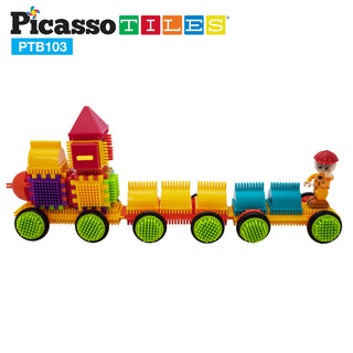 PicassoTiles 120pcs HedgehogTiles Building Block, Stacking Interlock Teeth Construction Sensory Gift STEM Toy for Kids Toddlers Age 3 + PTB120