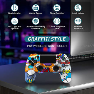 PS-4 Wireless Controller, Wireless Controller with Double Shock/Stereo Headset Jack/Touch Pad(Graffiti Style) (A-1)