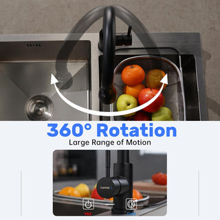 DAYONE Waterfall Kitchen Sink Tap with Pull Out Sprayer, Matte Black Kitchen Faucet Raindance 3 Modes, Modern Stainless Steel 1 Hole Sink Mixer, 360° Swivel & Single Handle, DAY-CR2546