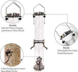 Angju Bird Feeder for Outside, Bird Feeder w/4 Feeding Ports, Stainless Steel Hanging Wild Bird Feeders for Garden Backyard Outdoor Decoration Attracting Birds