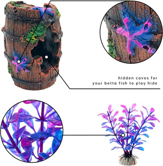 Bazayona Faeshoo Fish Tank Decoration Betta Fish Tank Decorations Accessories for Aquarium Tank, Starfish Barrel x 1pc, Aquatic Plants x 4pcs